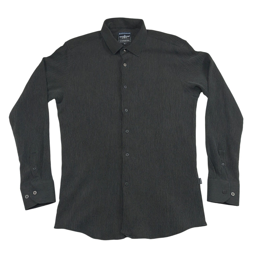 Barabas Mens XL Slim Fit Black Textured Crinkle Long Sleeve Button Down Shirt